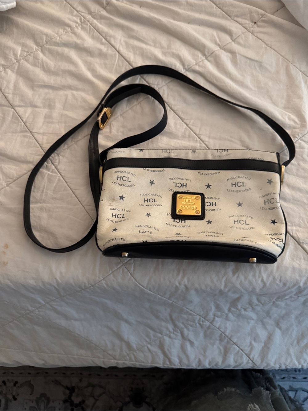 HCL White and Black Logo Print Crossbody Bag